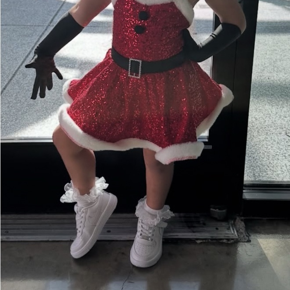 Red Glittery Santa Dress with Black Accessories